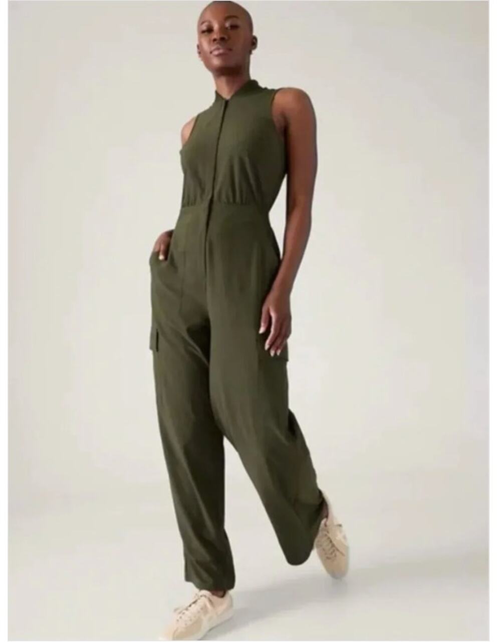 ATHLETA Brooklyn Utility Jumpsuit Aspen Olive Green Sz 14 $139 {3Y6}